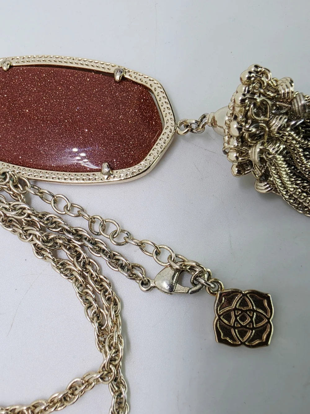 Kendra Scott Rayne Long Tassel Pendant Necklace Gold Tone Goldstone Sparkle